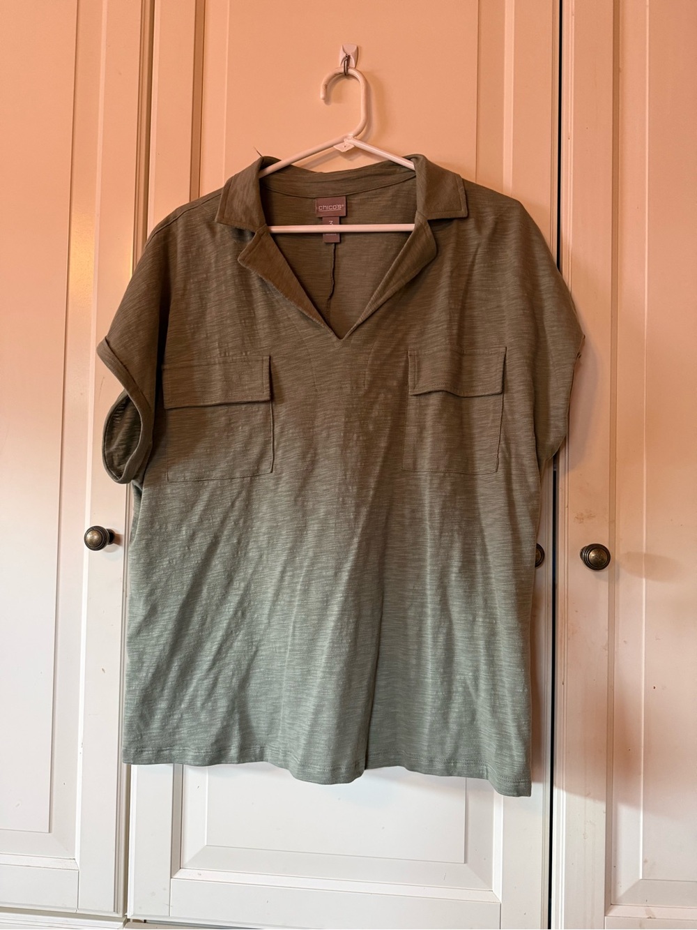 Chico's Olive Green V-Neck Collared Tunic with Pockets